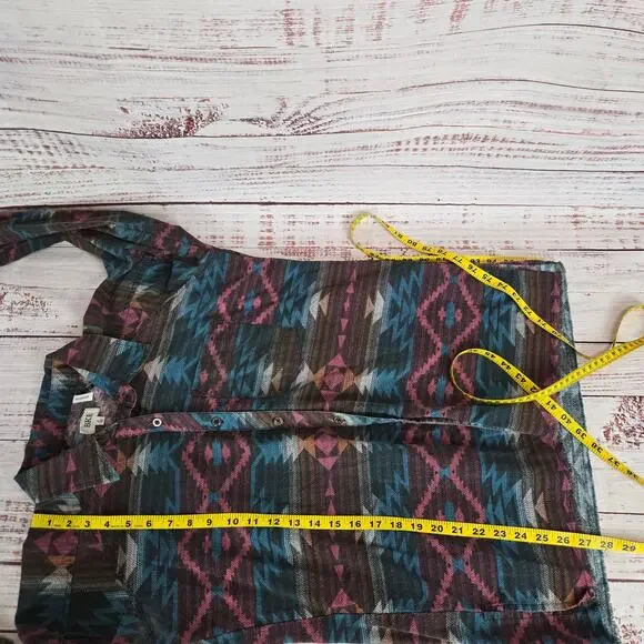 BKE Womens Buckle Plaid Boyfriend Shirt S Multi Aztec Print Button Granola Girl - Picture 8 of 10